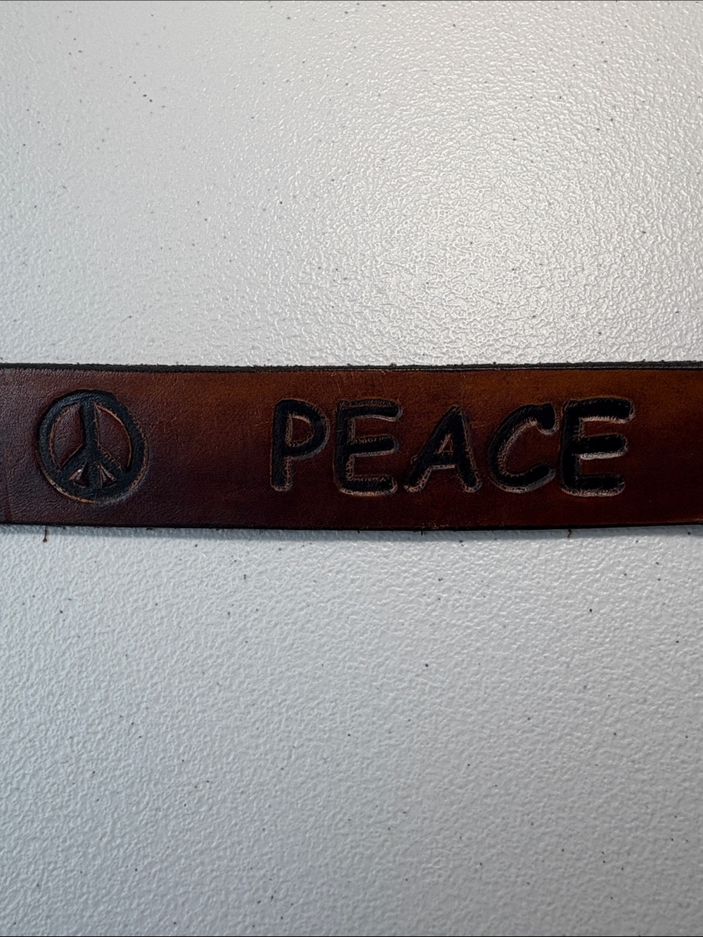 Leather 'Peace' Embossed Brown Vintage Belt - Medium
